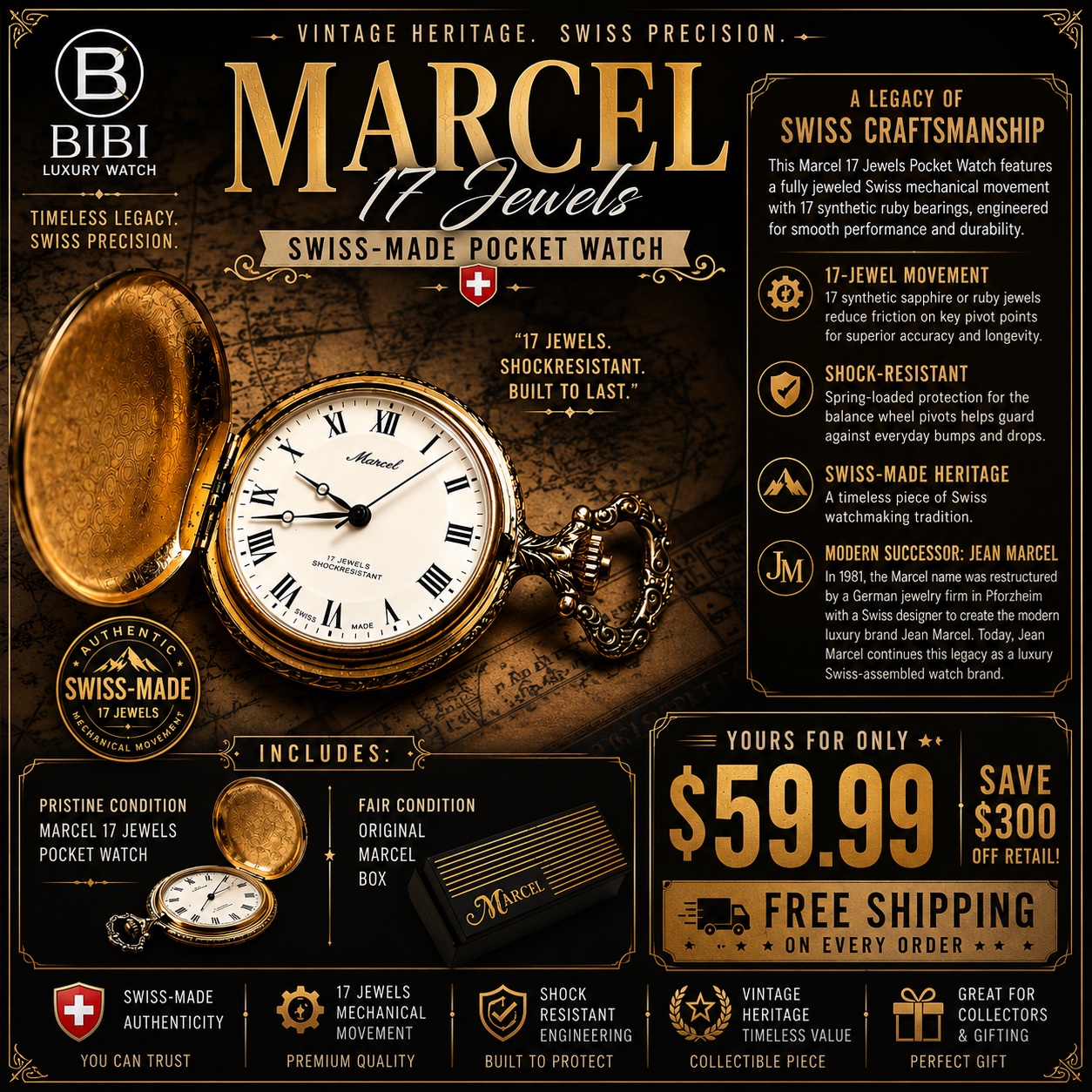 Vintage Marcel Swiss pocket watch listing