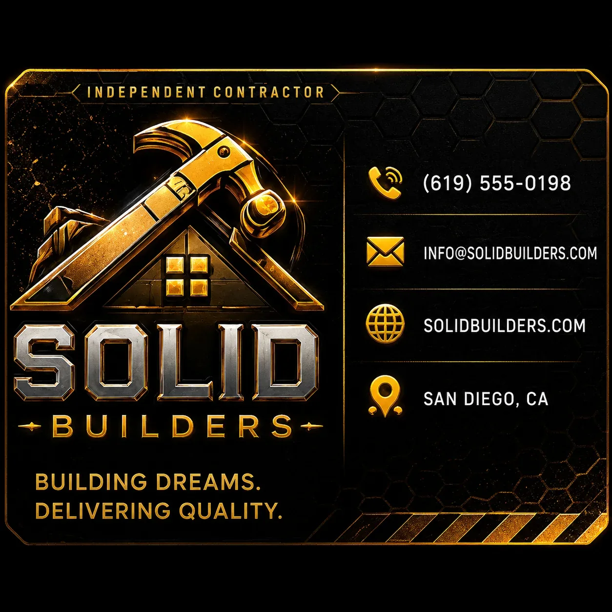 Solid Builders independent contractor business card